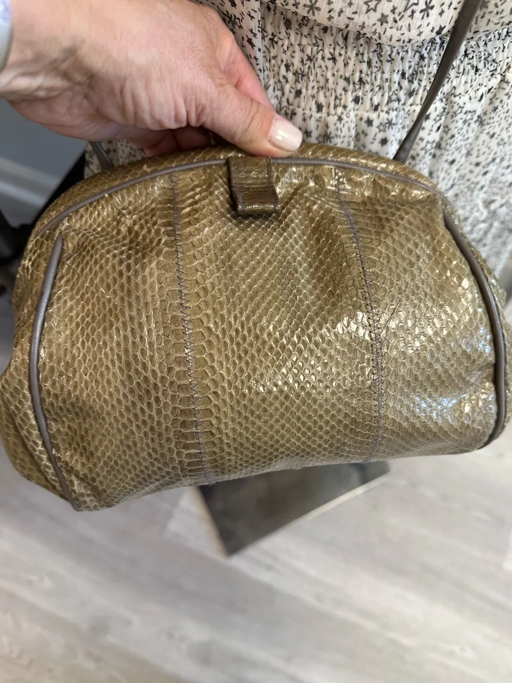 Palizzio Genuine Snakeskin Crossbody Bag Vintage Taupe Olive